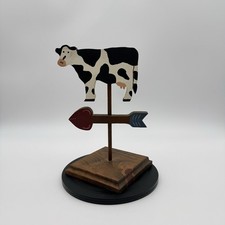 Wooden Holstein Cow Weathervane Tabletop Decor Primitive Farmhouse Folk Art picture