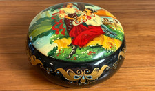 Vintage Hand-Painted Ukrainian Black Lacquer Trinket Box picture