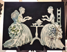 Vintage 1952 ALICE CRANSTON FENNER Ladies Tea Party Large Chalkware Wall Plaque picture