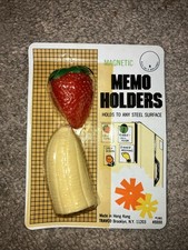 Vintage Travco Pair Of magnetic Refrigerator Magnets Strawberry & Banana NOS picture