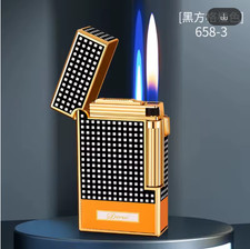 DERUI Dual Flame Butane Lighter Windproof Metal Flint Wheel Compact Luxury picture