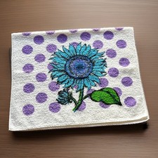 Vintage Sayco Daisy Polka Dot Purple Blue Hand Towel Pop Art Retro 70s Cotton picture