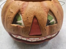 Vtg Bethany Lowe Paper Mache Grinning Smile Pumpkin Halloween Bucket picture