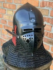 Medieval Bascinet Klappvisor Helmet | Hand-Forged 16 Gauge Steel | Black Cross picture