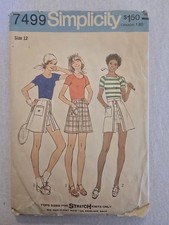 Simplicity 7499 Vintage Pattern Pantskirt Skort Pullover Top 1976 Sz 12 Cut picture