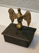 Vintage Wilton Cast Iron Lidded Trinket Box Match Safe American Eagle Finial Vtg picture