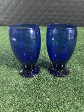 RARE CLASSIC Cristar Lexington Cobalt Blue Grannycore Footed Goblets Set Of 2 picture