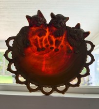 Vintage Westmoreland Caramel Glass Three Kittens Open Edge Lace Plate picture
