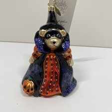 RARE NWT Christopher Radko Muffy VanderBear Witch Halloween Glass Ornament picture