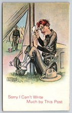 Clare Ungell WW1 Comic~Soldier In Tent~Trouble w/Post~c1910 Vintage Postcard picture