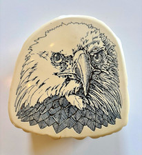 Vintage Bald Eagle Scrimshaw Resin Trinket Box Etched Eagle Keepsake Box Rare picture