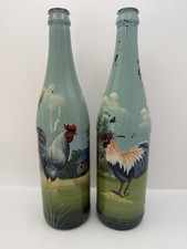 Vintage Hand Painted Glass Bottles Farmhouse Country Kitchen Decor Rooster Barn picture