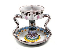 Rare VINCENZO PINTO Vietri Italy Figural Woman Majolica Ceramic Candle Holder picture