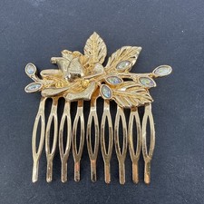 Beautiful Vtg Disney Store London Gold Flowers Rhinestones Princess Hair Comb picture