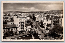 RPPC c1960s Thessaloniki Greece White Tower View Streetcars Postcard picture
