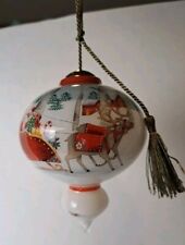 Blown Glass Christmas Tree Ornament Through The Woods Santa Sleigh Handpainted  picture