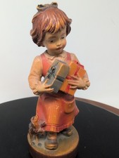 Vintage Dolfi Italy Girl Figurine w/ Puppy And Gifts Hand Carved Wood 6