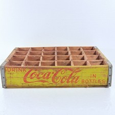 Vintage Coca Cola Wood Crate Case Box 24 Bottle Slots Yellow / Red Advertising picture