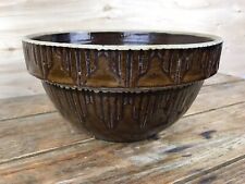 Brown Glazed Yelloware Mixing Bowl Picket Fence Pattern 10