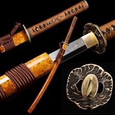 Japanese Handmade Samurai Katana Sword Clay Tempered L6 Steel Real Hamon picture