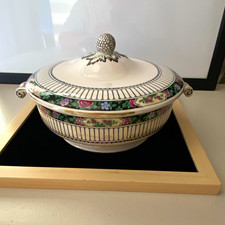 Vintage Booths Stratford Floral Ceramic Soup Tureen 5 points w/ Lid Handles, 9” picture