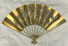 vintage solid brass Asian-style hand fan wall decor Phoenix Bird Design 11”x7” picture