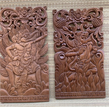 Pair Vintage BALINESE RAMA & SITA High Relief Intricate Wall Art Teak Wood picture