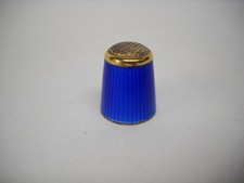 Vintage AKSEL HOLMSEN NORWAY STERLING & BLUE ENAMEL THIMBLE-GOLD WASH-VG picture