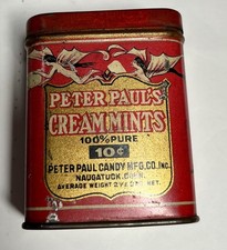 Vintage Red Peter Paul's Cream Mints Candy Tin, Naugatuck, Conn early 1900s-VG picture