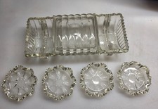 Vintage Pressed Clear Glass Smoking Set With 4 Ashtrays and Holder picture