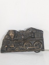 Vtg. Brass Train Steam Engine Belt Buckle Pipe 1977 Capt Hawks Sky Patrol picture