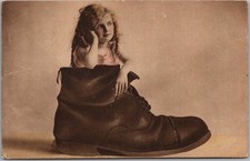 c1910s England British Greetings Postcard Girl in Big Shoe - Regent Pub.  UNUSED picture