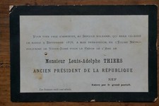 THIERS LOUIS-ADOLPHE-FAIRE-PART DE DEATHS-CELEBRATION DE LA BURPULTURE-3/9/1878 picture