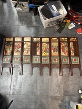 Antique Chinese 8 Panel Hand-Painted Mini Folding Screen Carved Engraved Broken picture