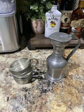 Vintage German Pewter Stein Pitcher With Lid and Matching Cups Set picture