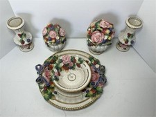 VTG 6 Pc Fitz & Floyd Serving Pieces- Vases, Platter 13”, Bowl Roses picture