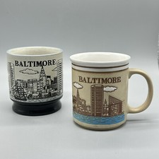 Vtg Otagiri Japan Set Of 2 Embossed Baltimore Maryland Ceramic Coffee Tea Mugs picture