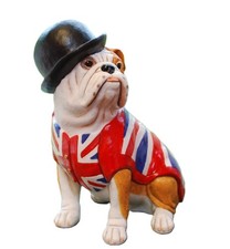 British Bulldog Figurine with Union Jack Waistcoat and Bowler hat Hand painted picture