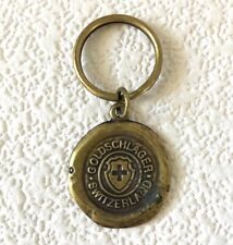Vintage Keychain GOLDSCHLAGER SWITZERLAND Key Ring Brass Fob Schnapps Liqueur picture