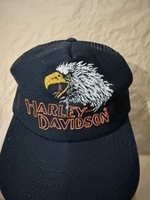 Harley Davidson Motorcycles Eagle Black Mesh Trucker Hat Snapback USA Made picture