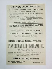 1902 Rochester New York Advertisement Insurance Johnston Bayliss Pressey Penn picture