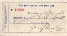 1913 YALE UNIVERSITY CLUB RECEIPT NY picture