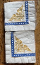2 Vintage Gold Eagle Blue Paper Napkins Dixie Lot White Stars Patriotic Lg picture
