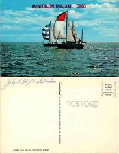 VTG Postcard - MENTOR-ON-THE-LAKE, OHiO -Under Full Sail on Sparkling Water 1920 picture
