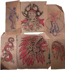 Vtg 1930s 1940s T Shirt Iron On Transfers Lot 6 Antique Tattoo Flash Americana picture