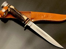 VINTG Edge Brand”Hollow Ground” Solingen  Germany Stag 9-1/2”Knife/Sheath 99-0/0 picture