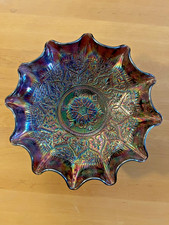 Vintage Fenton Carnival Glass Purple Bowl 10.5 Inch Ruffled Edges picture