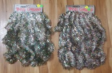 2 Vtg Christmas Holiday Tinsel Garland Multicolored Rainbow 36 Ft Total picture