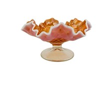 Antique Dugan Glass Co Folded Fan Peach Opal Carnival Glass Compote  picture