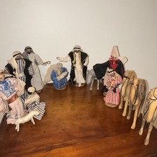 VTG 15pc Palestinian YWCA Refugee Camp Nativity Set Jericho Jordan Wooden Camels picture
